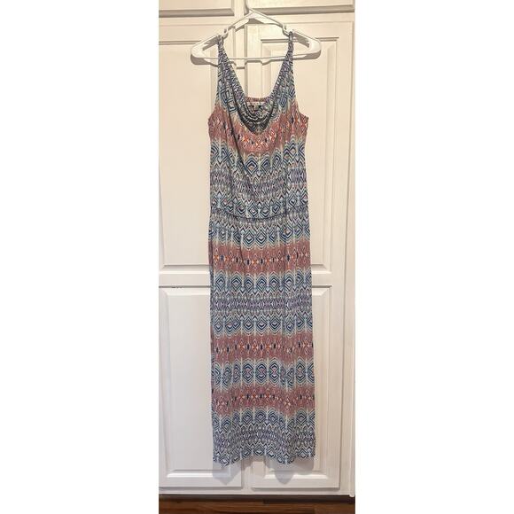 CAbi Maxi Dress Size Large Cowl Neck Aztec Ikat Sundress Sleeveless Resort - Picture 1 of 12